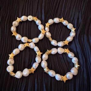 Freshwater pearls with gold tone stars stretch bracelets 4 pack!
